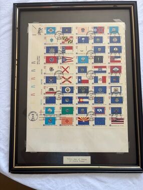 Framed Collection of Bicentennial stamps. First Day of Issue. 1976